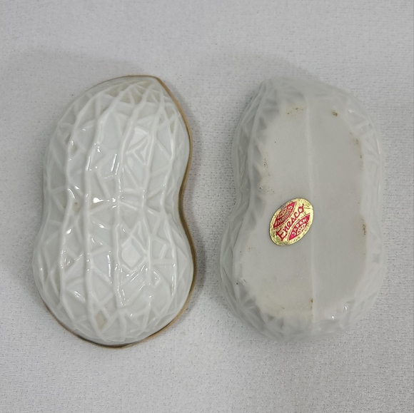 Vtg Enesco Japan Peanut Shaped Ceramic Trinket Container - Picture 8 of 12